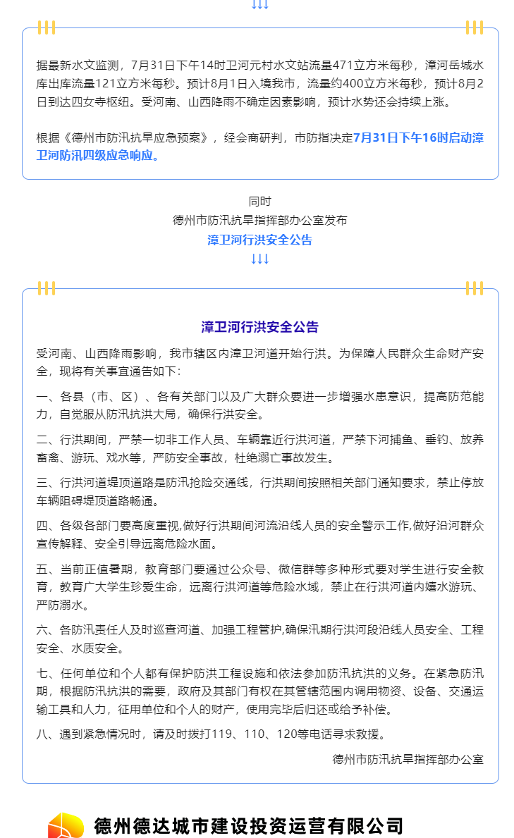 注意！漳衛(wèi)河道開始行洪，嚴禁垂釣、游玩、戲水……